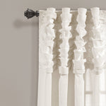 Ruched Waterfall Faux Linen Window Curtain Panel