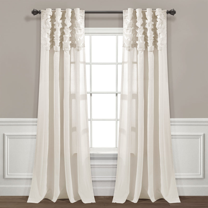 Ruched Waterfall Faux Linen Window Curtain Panel