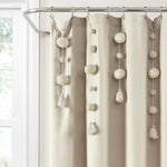Boho Pom Pom Tassel Faux Linen Shower Curtain