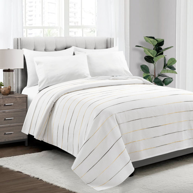 Ombre Stripe Yarn Dyed Cotton Oversized Blanket/Coverlet