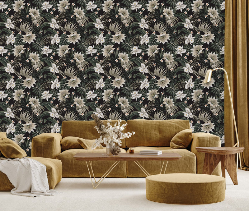 Fashionable Dark Wallpaper with Flowers Smart Quality