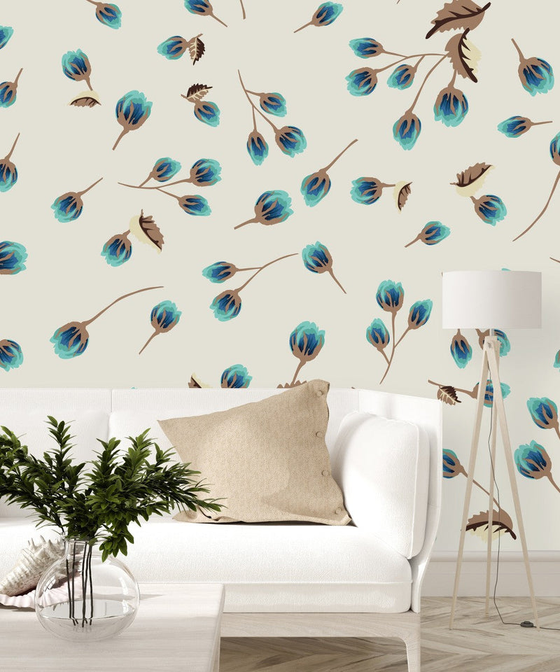 Contemporary Little Blue Flowers Wallpaper Fashionable