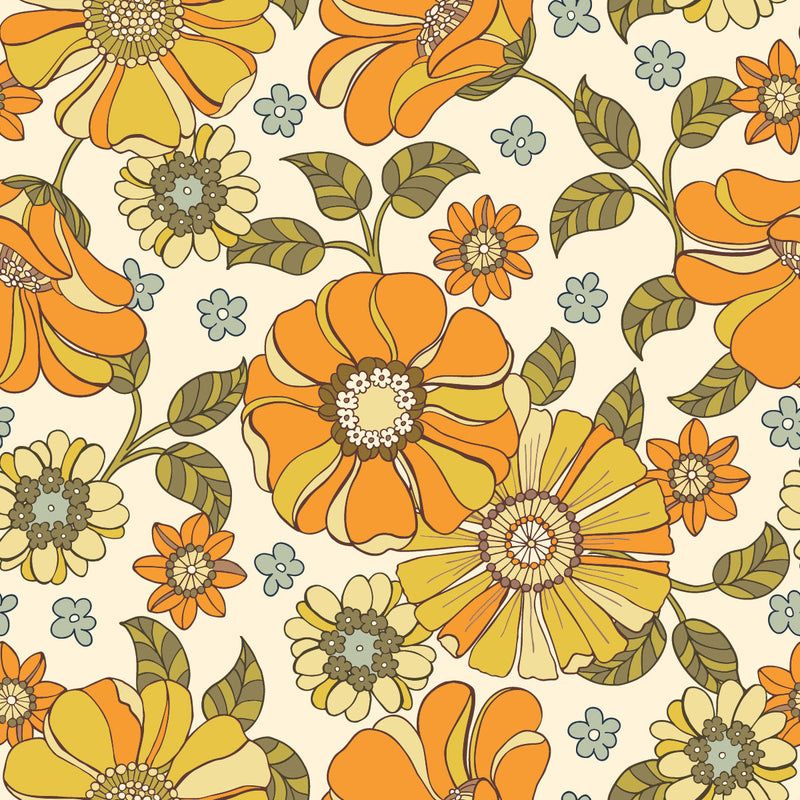 Modish Orange Floral Wallpaper Smart