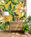 Yellow Wallpaper with Green Leaves