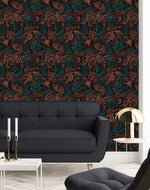 Black Wallpaper with Leaves Contours