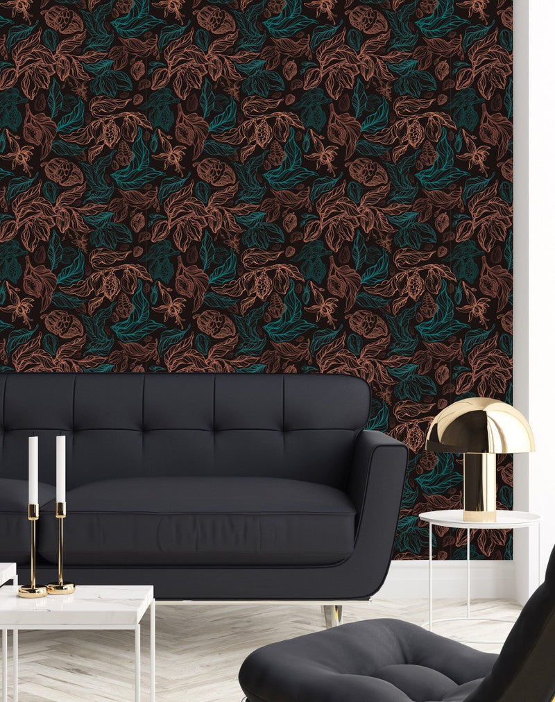 Black Wallpaper with Leaves Contours