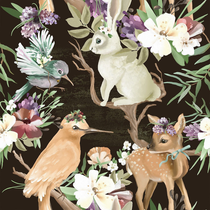 Forest Animals with Flowers Wallpaper