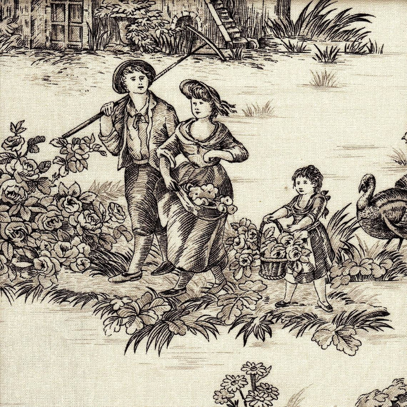 Tailored Bedskirt in Pastorale #1 Black on Cream French Country Toile