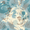 Blue Wallpaper with Birds and Flowers