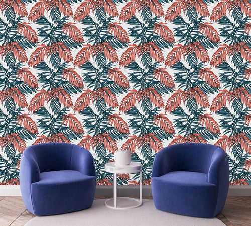 Blue and Red Leaves Wallpaper