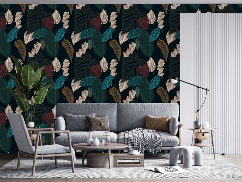 Dark Leaves Design Wallpaper