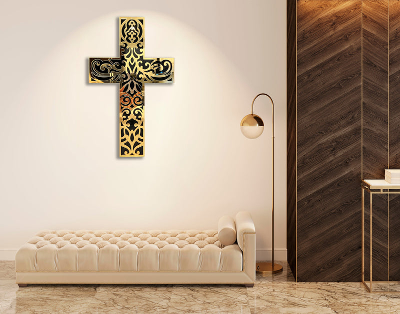Decorative Gold Cross Wall Hanging Mirrored Acrylic Art