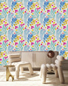 Contemporary Blue Leaves and Berries Wallpaper Smart