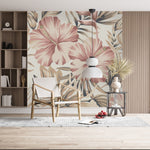 Beige Exotic Flowers Wallpaper