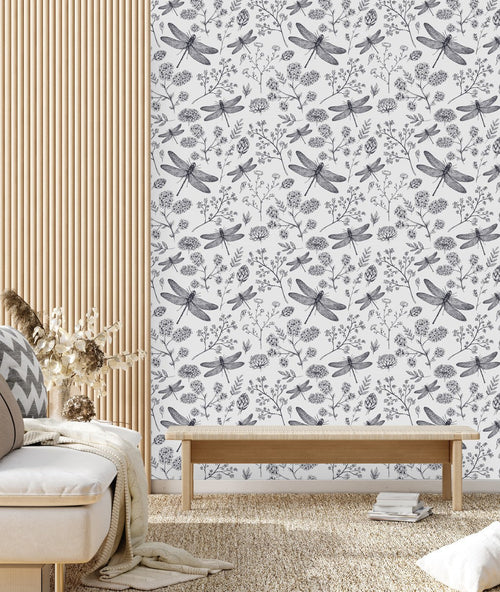 Botanical Wallpaper with Dragonflies