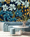 Orange Little Flowers and Blue Flowers Wallpaper