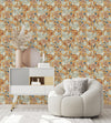 Beige Floral Wallpaper with Birds