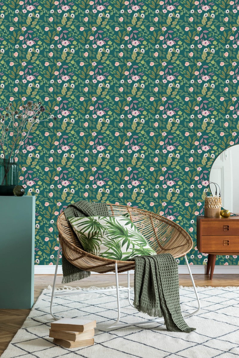 Stylish Green Floral Wallpaper Fashionable