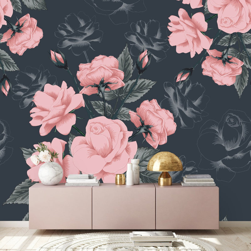 Pink Roses on Dark Wallpaper