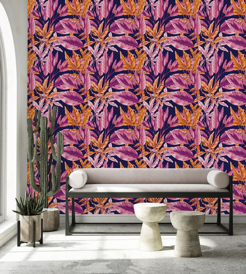 Dark Wallpaper with Pink Leaves
