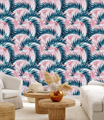 Pink and Dark Green Leaves Wallpaper