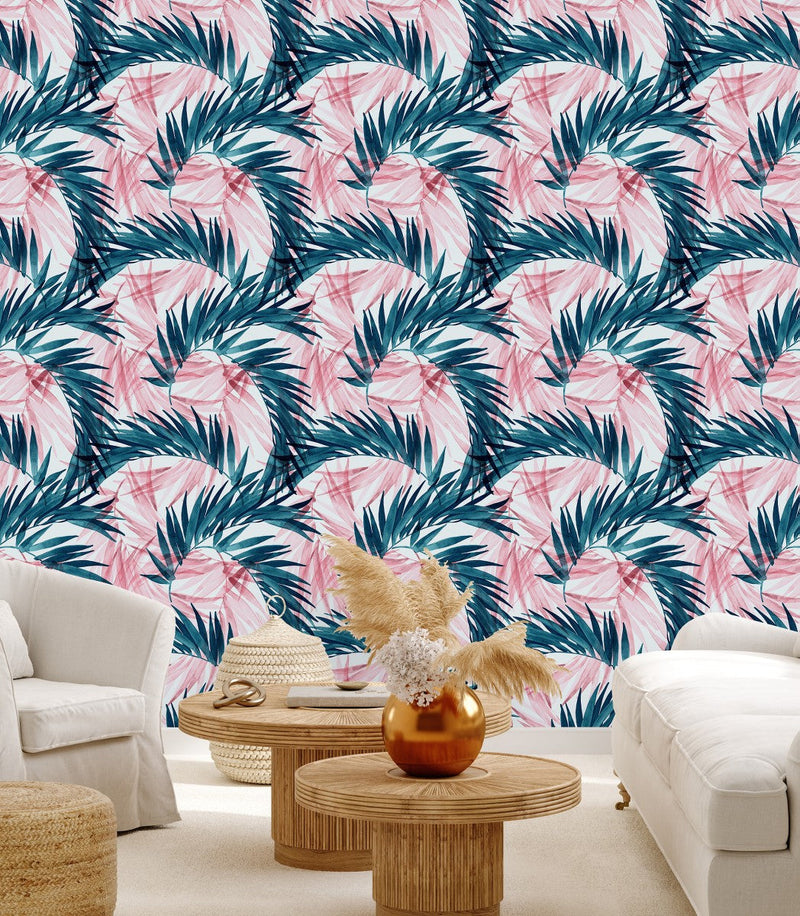 Pink and Dark Green Leaves Wallpaper