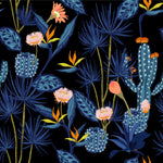 Elegant Dark Blue Cactus Wallpaper Chic