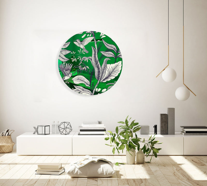 Beige Birds and Leaves Printed Mirror Acrylic Circles