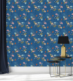 Contemporary Blue Floral Wallpaper with Butterflies Chic