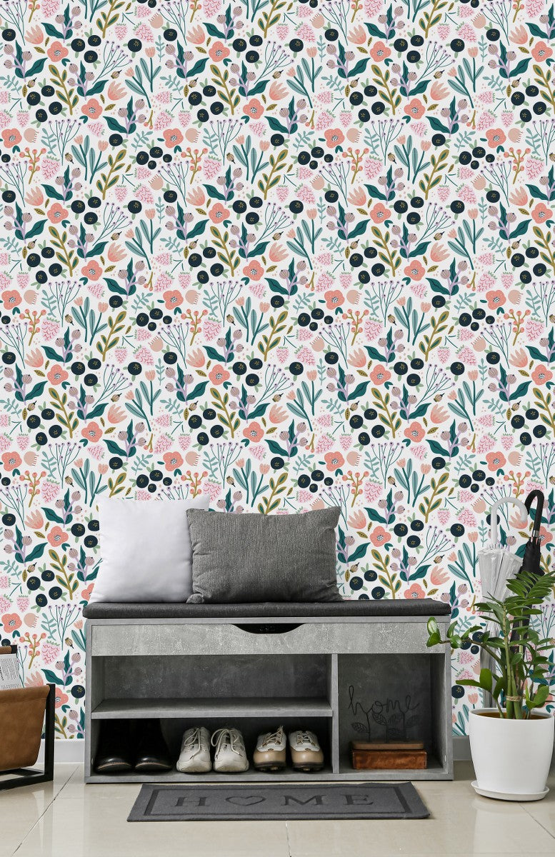 Multicolored Berries and Leaves Wallpaper