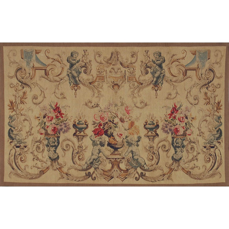 48" x 78" Hand woven aubusson tapestry with backing and rod pocket.