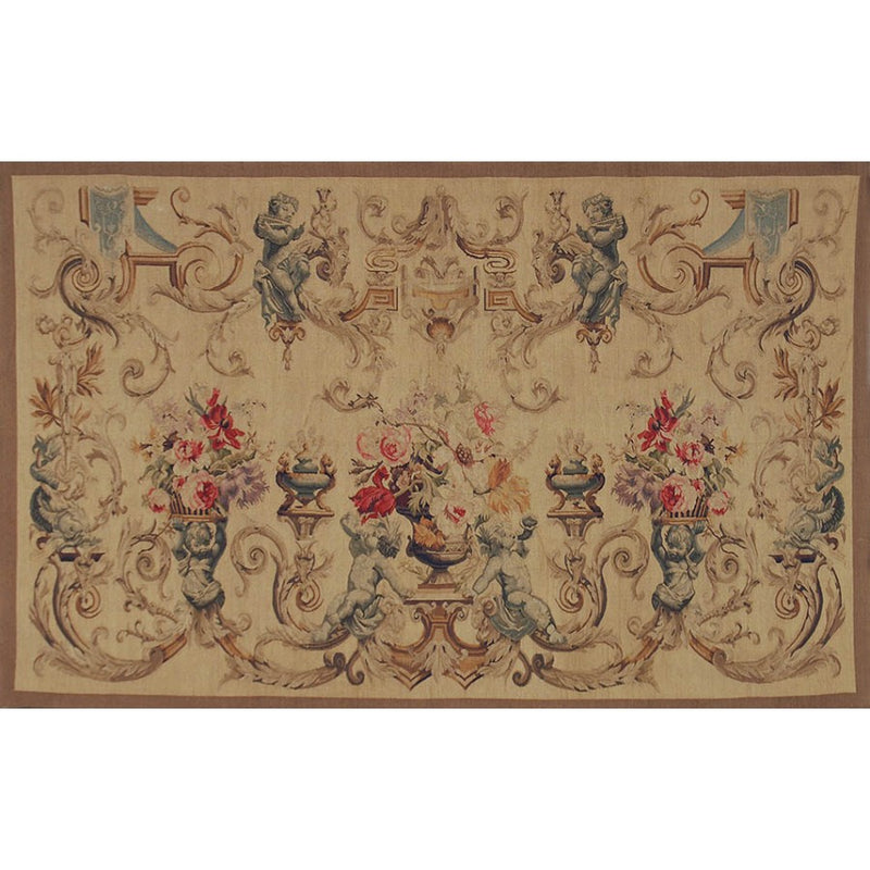 48" x 78" Hand woven aubusson tapestry with backing and rod pocket.