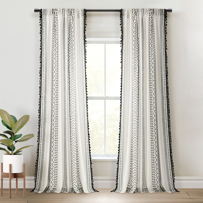 Hygge Boho Stripe Tassel Window Curtain Panel Set