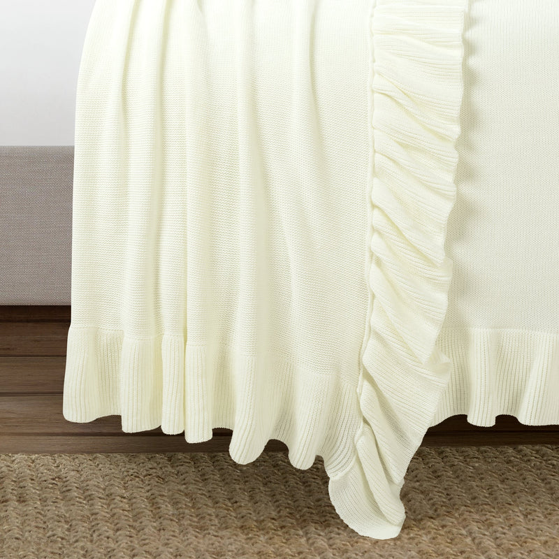 Reyna Soft Knitted Ruffle Blanket/Coverlet