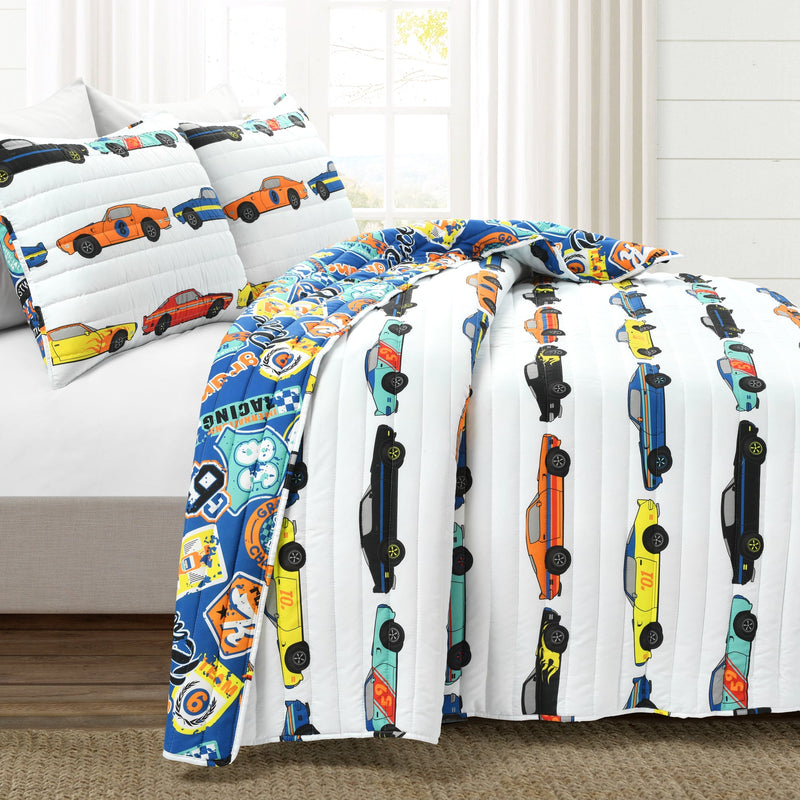 Race Cars Quilt 3 Piece Set Full/Queen Size