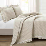 Ella Ruffle Lace 3 Piece Quilt Set