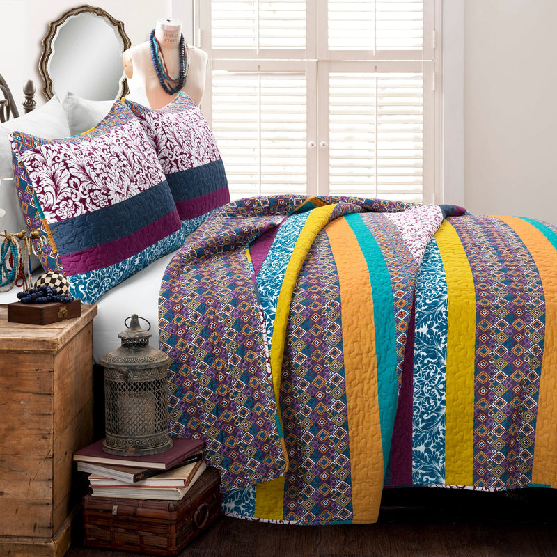 Boho Stripe 3 Piece Quilt Set