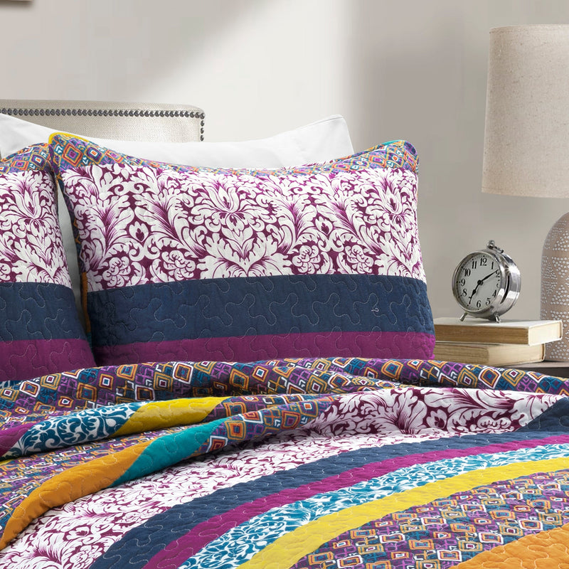 Boho Stripe 3 Piece Quilt Set