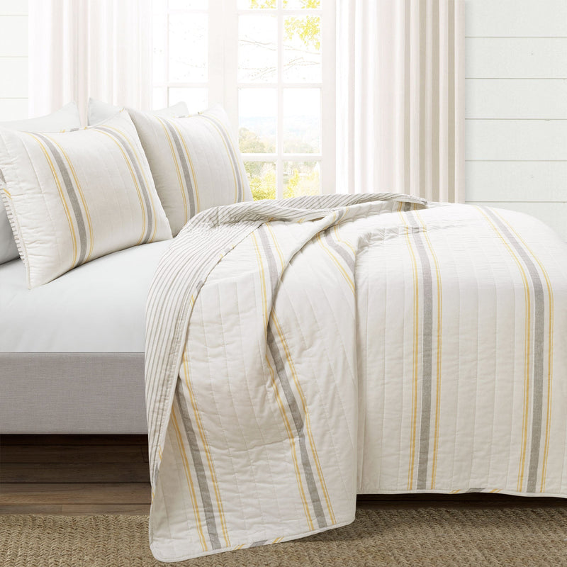 Farmhouse Stripe Reversible Cotton Quilt Set