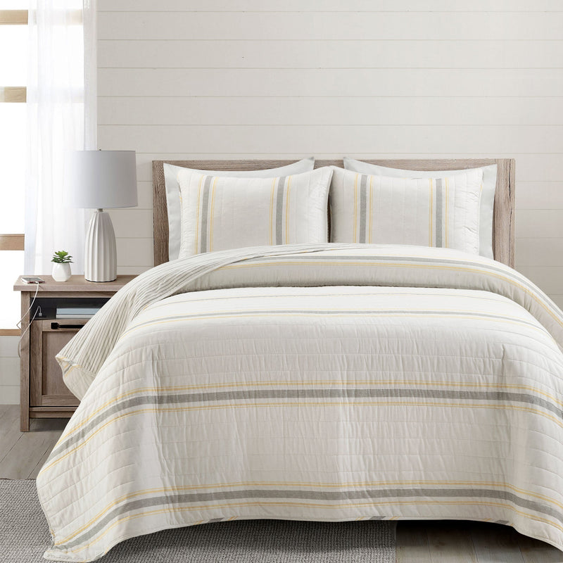 Farmhouse Stripe Reversible Cotton Quilt Set