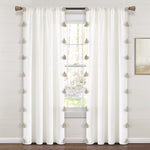 Boho Faux Linen Texture Tassel Window Curtain Panel