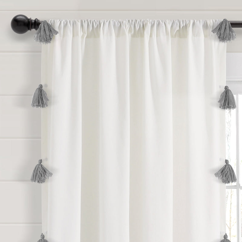 Boho Faux Linen Texture Tassel Window Curtain Panel
