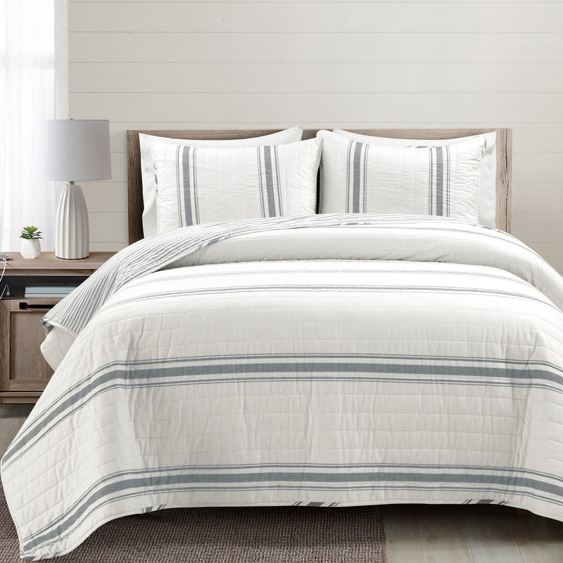 Farmhouse Stripe Reversible Cotton Quilt Set