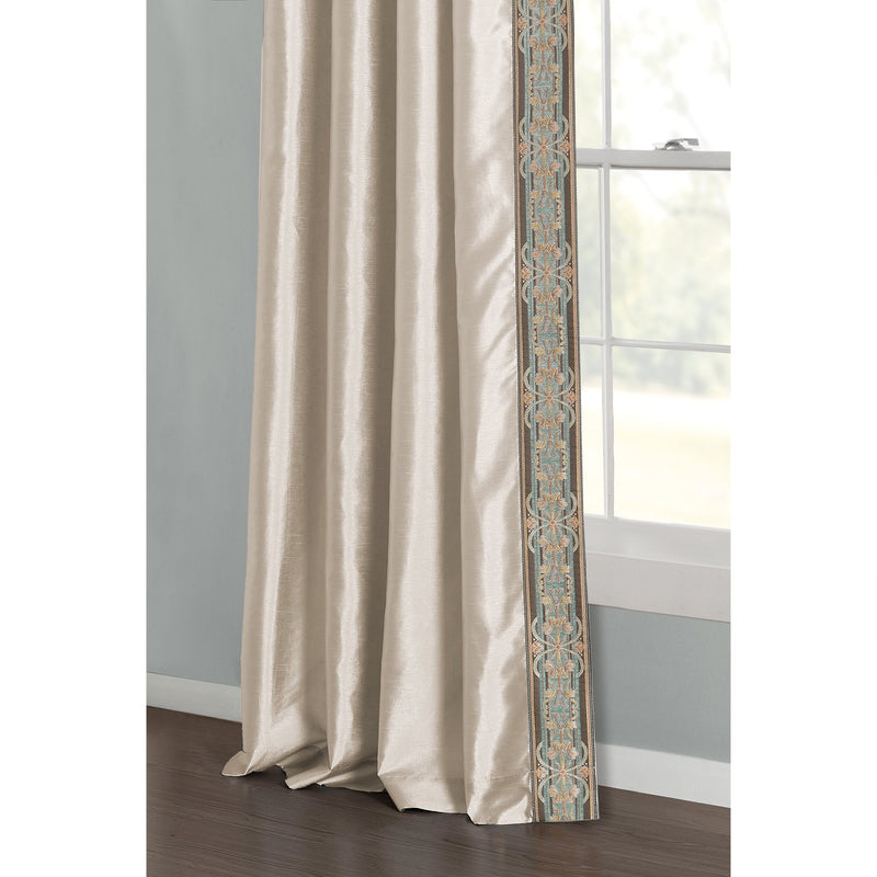 Luxury Traditional Regency Faux Silk Border Trim Window Curtain Panel