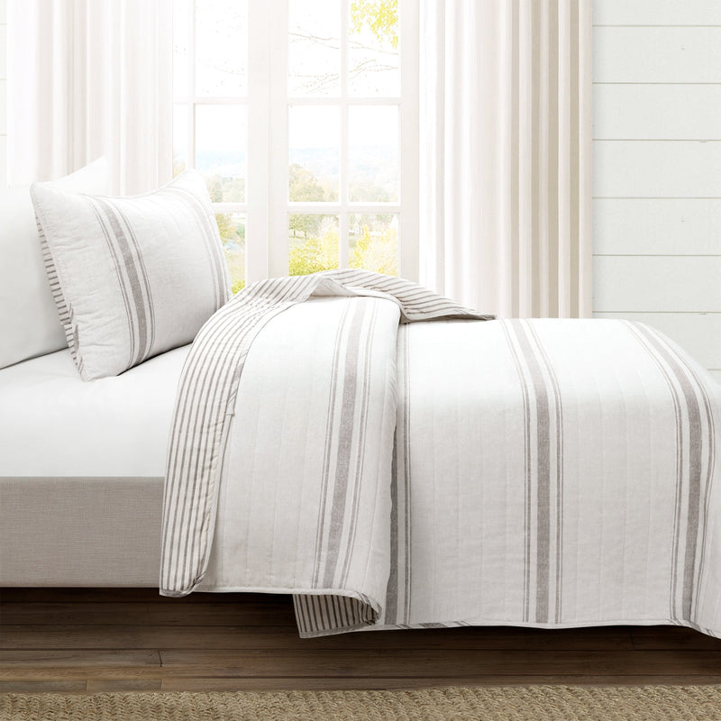 Farmhouse Stripe Reversible Cotton Quilt Set