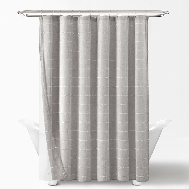 Farmhouse Textured Sheer With Peva Lining Shower Curtain Set