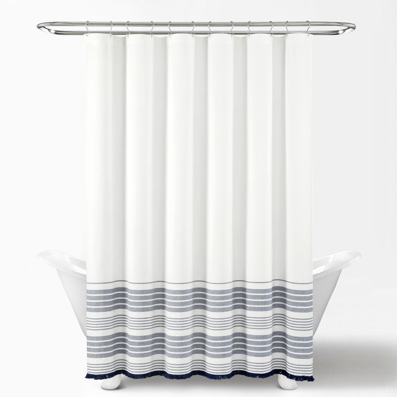 Nantucket Yarn Dyed Cotton Tassel Fringe Shower Curtain