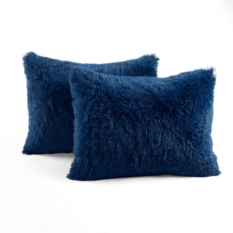 Emma Vista Blue Faux Fur Square Throw Pillow