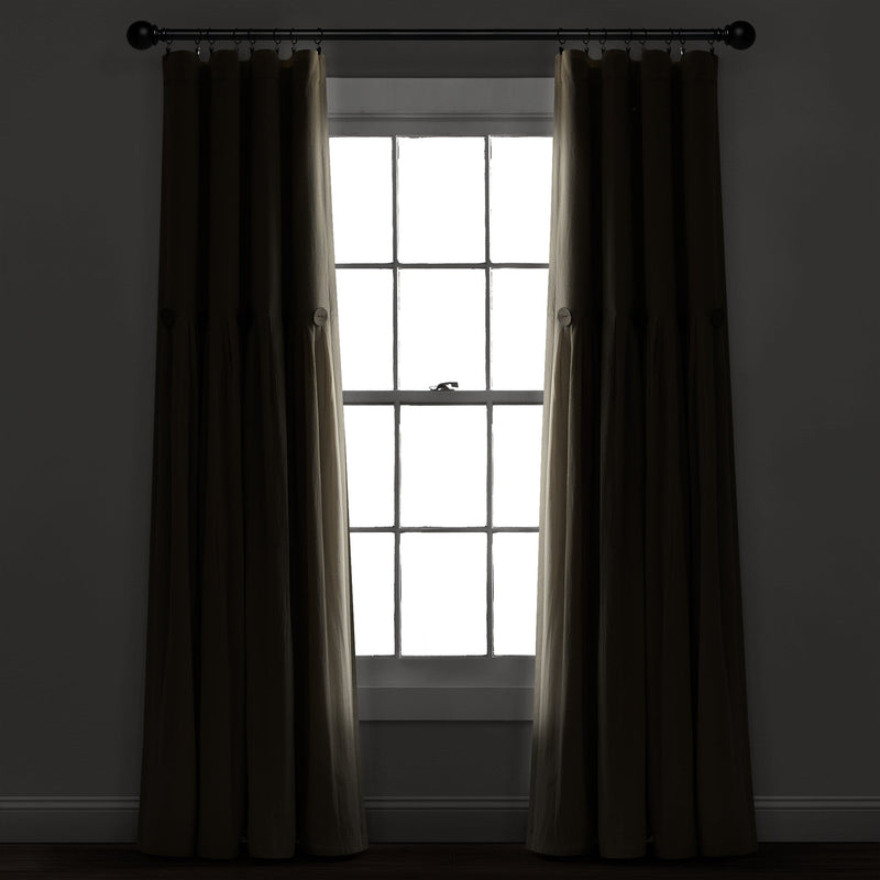 Linen Button Lined 100% Blackout Window Curtain Panel