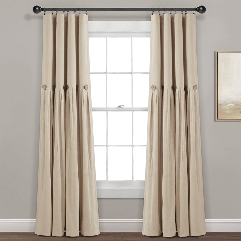 Linen Button Lined 100% Blackout Window Curtain Panel